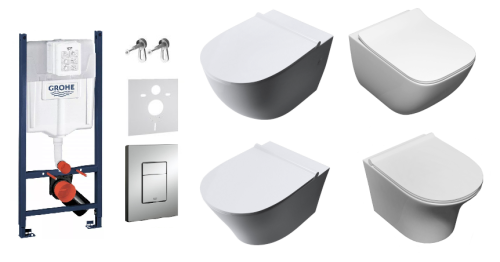 Zestaw podtynkowy 7w1: misa WC serii Rimless, stelaż Grohe, przycisk do stelaża, deska wolnoopadająca, przekładka akustyczna, wsporniki dystansowe oraz kompletny zestaw instalacyjny-fot.1