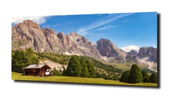 obraz na szkle Widok na Alpy i górski domek
