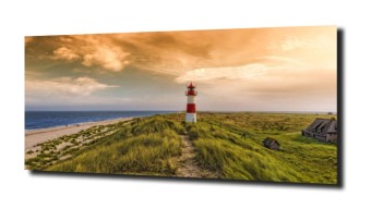 obraz na szkle Latarnia morska, plaża morze