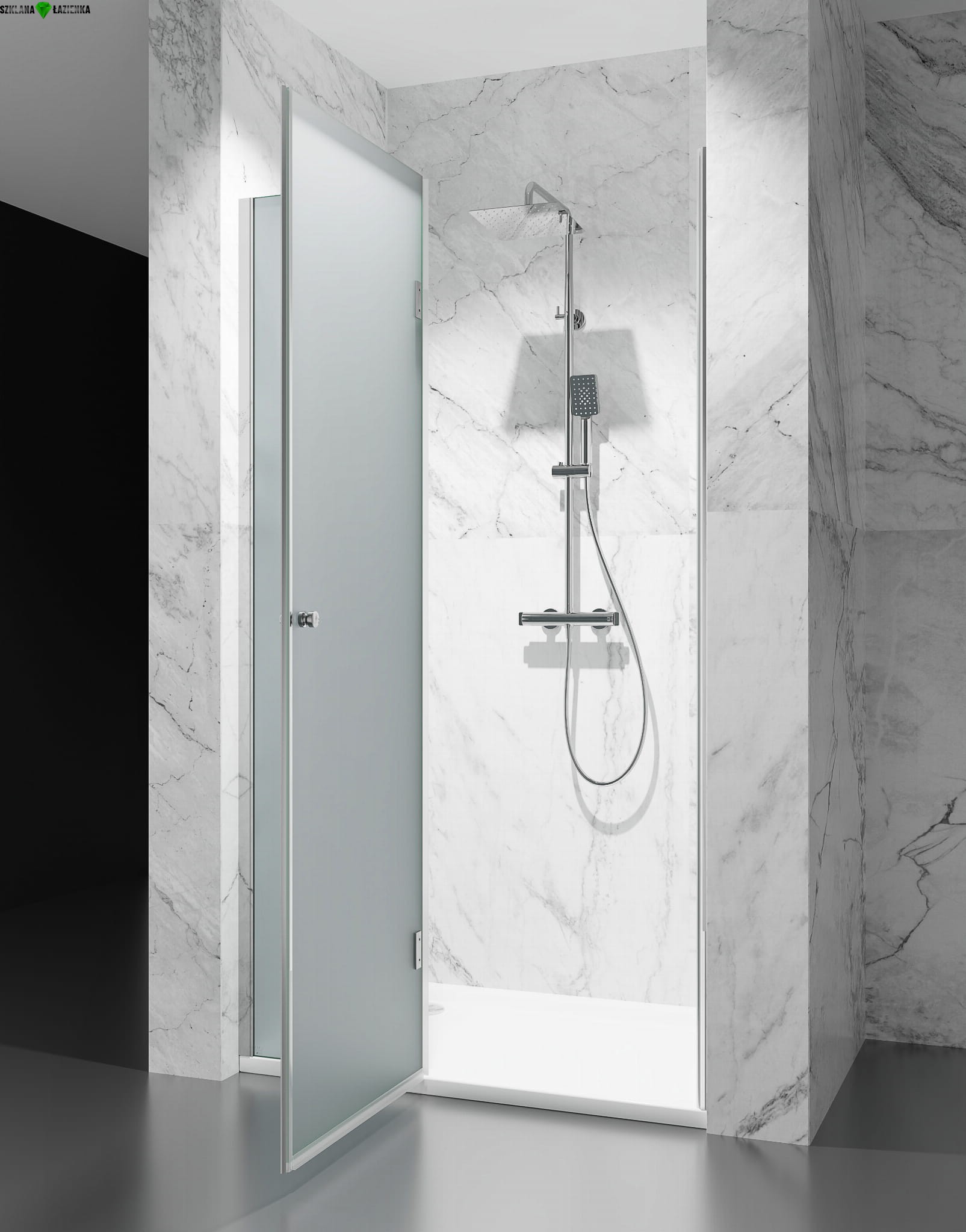 Otwarte drzwi prysznicowe mleczne mrożone uchylne DV8000D